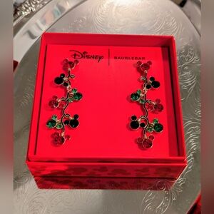 NIB Disney BaubleBar Mickey Christmas Lights Gold Trimmed Dangling Earrings